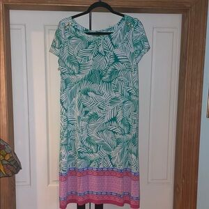 Pappagallo Leafy Green and Pink Midi Dress